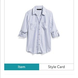 Button up blouse. Blue stripes